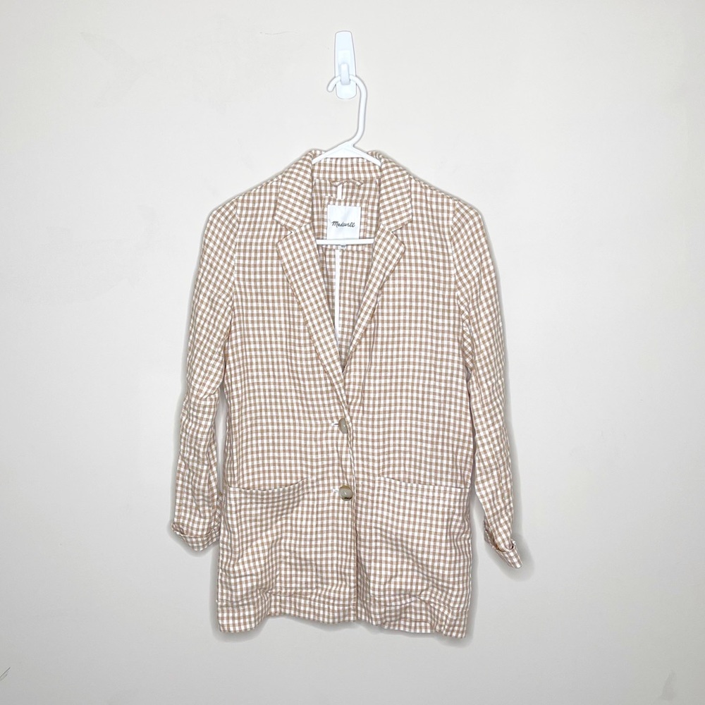 Madewell Linen Dorset Blazer in Gingham Check - Picture 3 of 7